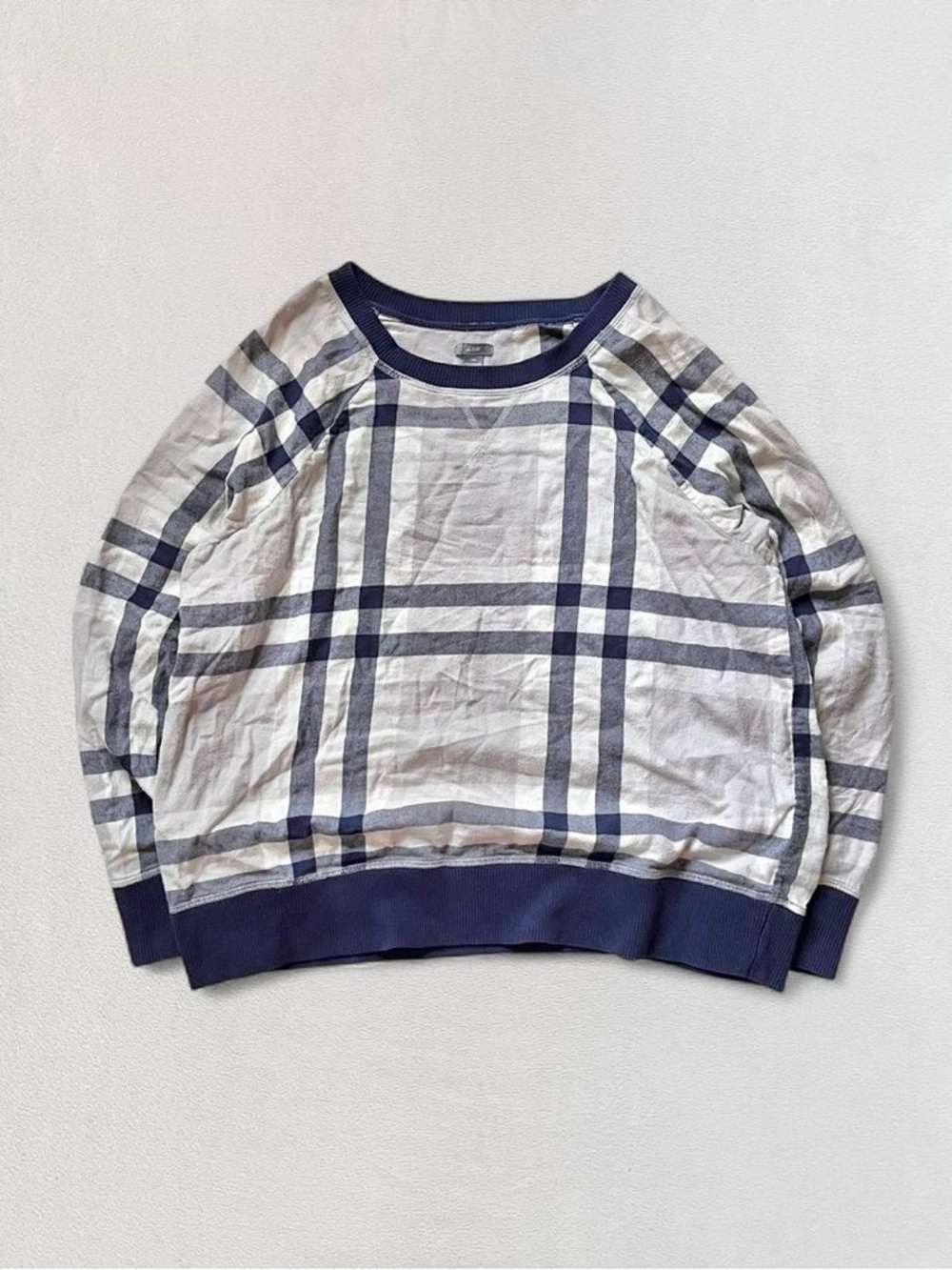 Aerie Aéropostale Blue Grey Plaid Checkered Cotton Sweatshirt, Women’s Large